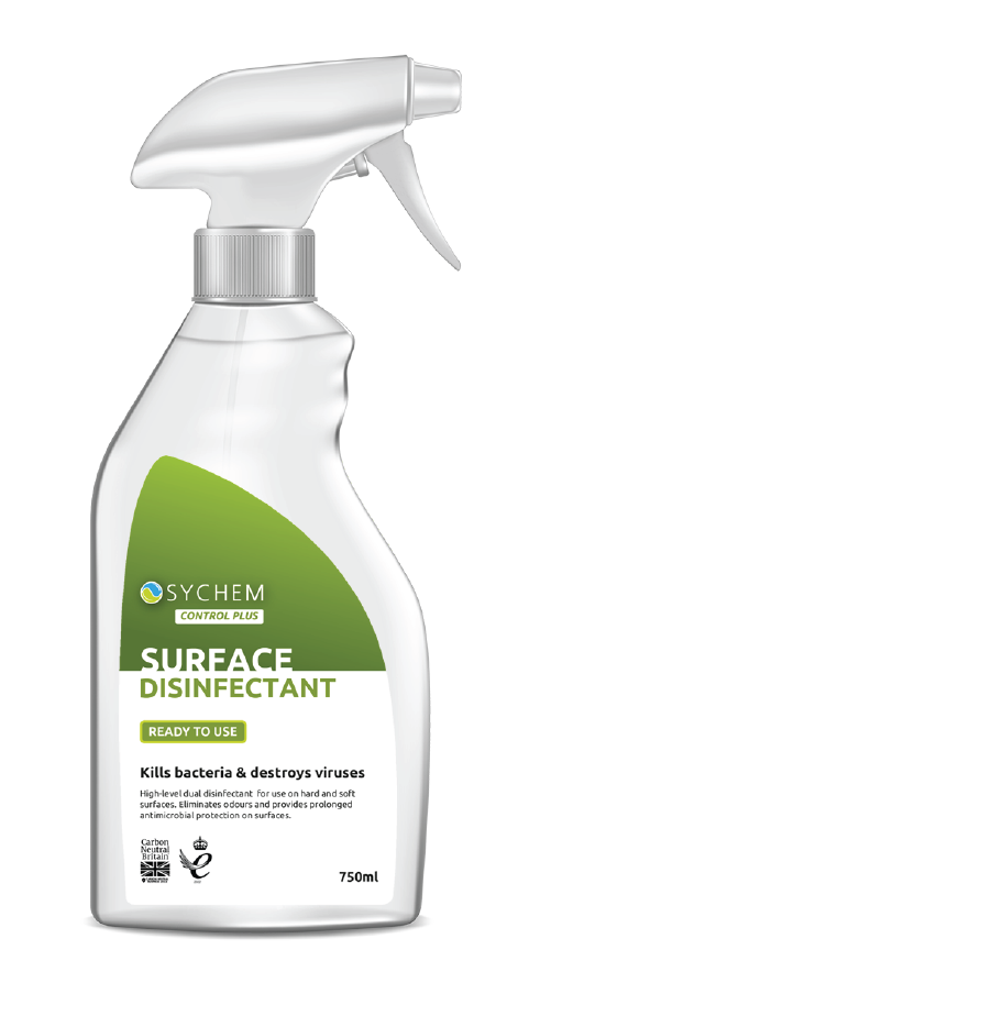Sychem chemicals and detergent range, photo of the surface disinfectant bottle